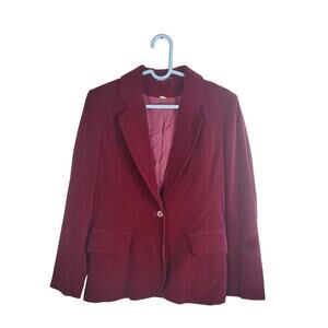 Mulberry Street womens maroon red velvet vintage one button blazer jacket size S